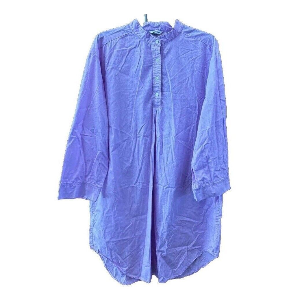 J. Peterman Popover Shirt Dress Purple Pink XL 3/4 Buttondown Cotton Long Sleeve